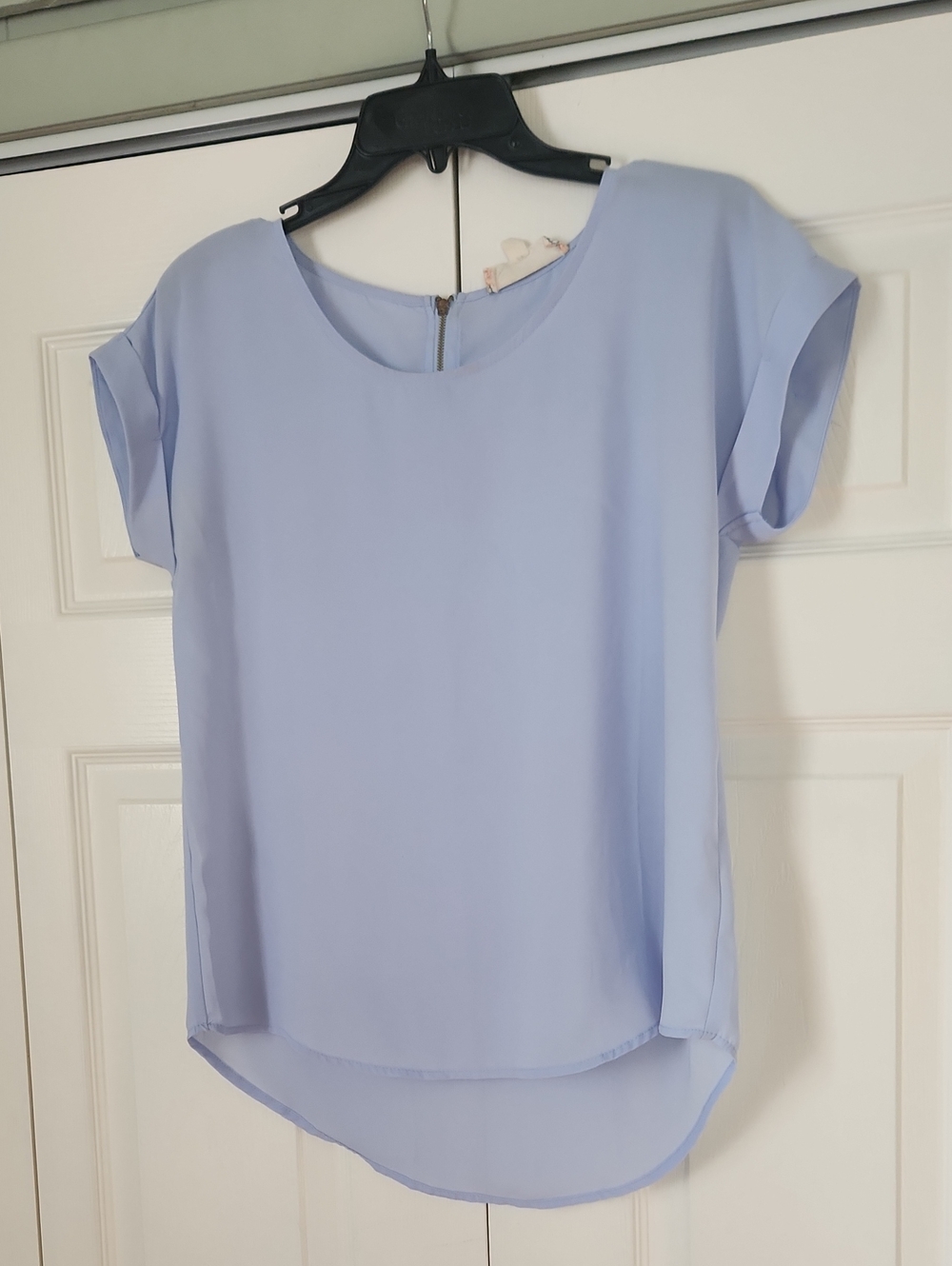 Pink Rose Light Blue Short Sleeve Blouse